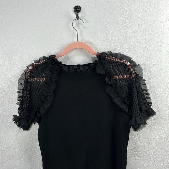 Sioni Mesh Ruffle Short Sleeve Blouse Top Black Size M Chic Whimsigoth Gothic - Picture 8 of 8